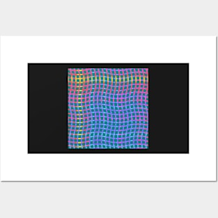 Wavy Plaid Rainbow on Dark Teal Repeat 5748 Posters and Art